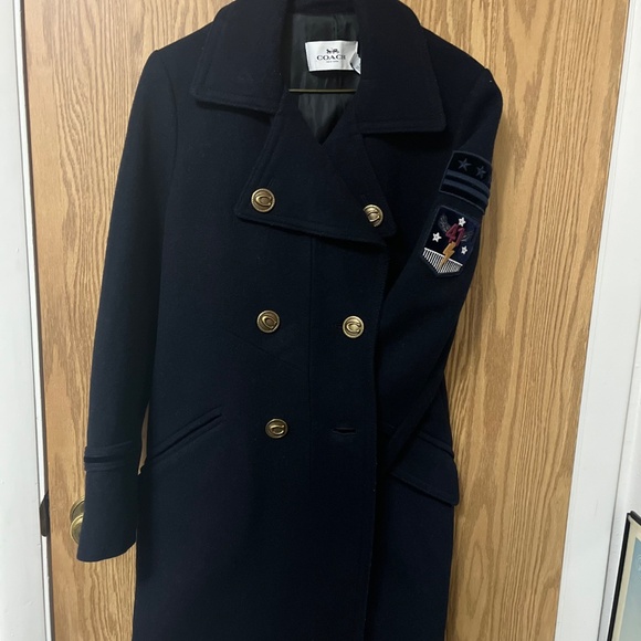 Coach Double-Breasted Wool Coat - Navy Blue, Size Small - Picture 5 of 5